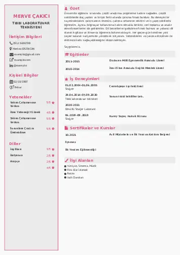 Laboratuvar Teknisyeni Cv Örnekleri cv indir